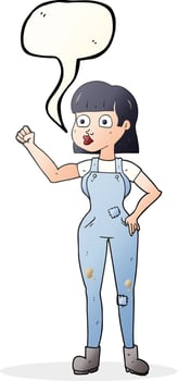 freehand drawn speech bubble cartoon woman clenching fist vector