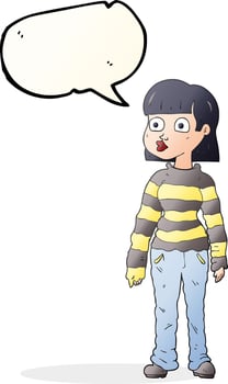 freehand drawn speech bubble cartoon woman in casual clothes vector