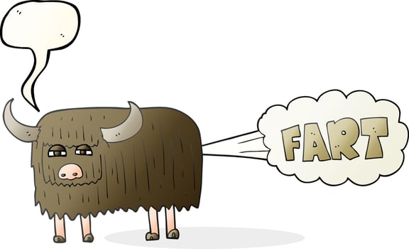 freehand drawn speech bubble cartoon hairy cow farting vector