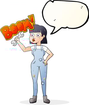 freehand drawn speech bubble cartoon mechanic woman vector