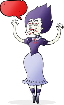 freehand drawn speech bubble cartoon vampire girl with bloody mouth vector