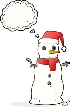 freehand drawn thought bubble cartoon snowman vector