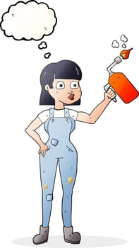 freehand drawn thought bubble cartoon woman in dungarees vector