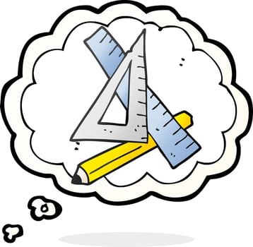 freehand drawn thought bubble cartoon pencil and ruler vector