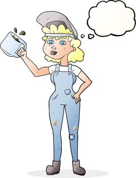 freehand drawn thought bubble cartoon woman in dungarees vector