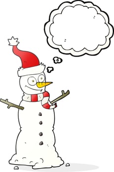 freehand drawn thought bubble cartoon snowman vector