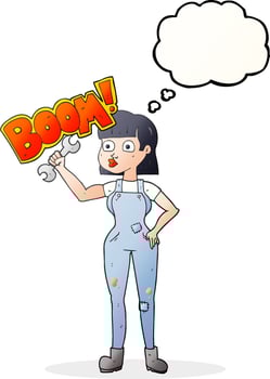 freehand drawn thought bubble cartoon mechanic woman vector
