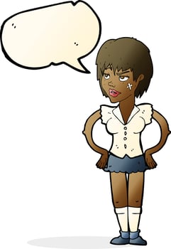 cartoon tough woman with hands on hips with speech bubble vector