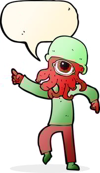 cartoon alien man dancing with speech bubble vector