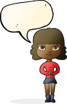 cartoon happy woman with speech bubble vector