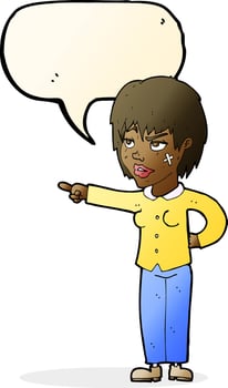 cartoon woman pointing with speech bubble vector