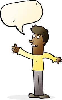 cartoon man reaching with speech bubble vector