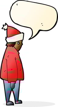 cartoon person in winter clothes with speech bubble vector