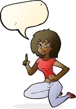 cartoon sitting woman with idea with speech bubble vector