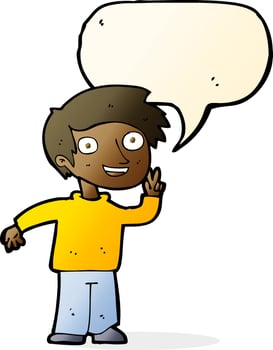cartoon boy posing for photo with speech bubble vector