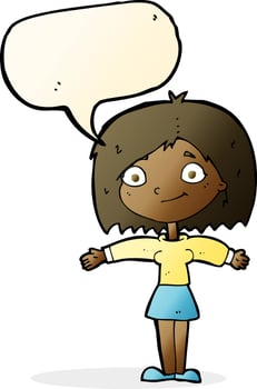 cartoon happy girl with speech bubble vector