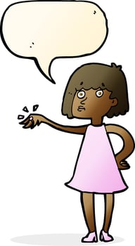 cartoon woman showing off engagement ring with speech bubble vector