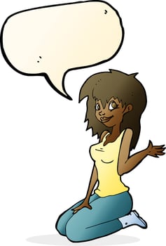 cartoon pretty girl waving with speech bubble vector