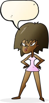 cartoon angry woman in dress with speech bubble vector