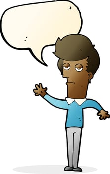 cartoon bored man waving with speech bubble vector