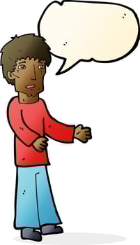 cartoon man explaining with speech bubble vector