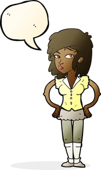 cartoon pretty woman with hands on hips with speech bubble vector