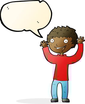 cartoon excited boy with speech bubble vector