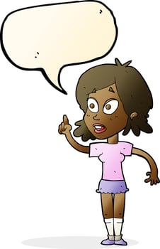 cartoon woman asking question with speech bubble vector