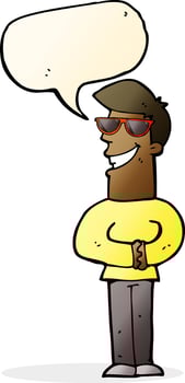 cartoon grinning man wearing sunglasses with speech bubble vector