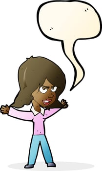 cartoon woman gesturing with speech bubble vector