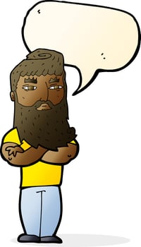 cartoon serious man with beard with speech bubble vector