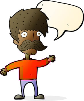 cartoon man with mustache waving with speech bubble vector