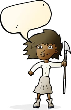 cartoon woman with spear with speech bubble vector