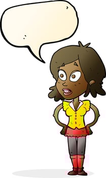cartoon woman with hands on hips with speech bubble vector