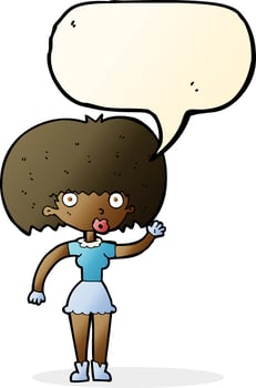 cartoon woman waving with speech bubble vector