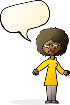cartoon woman wearing glasses with speech bubble vector