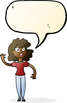 cartoon worried woman waving with speech bubble vector