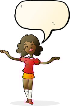 cartoon woman taking praise with speech bubble vector