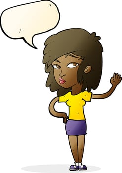cartoon pretty woman waving with speech bubble vector