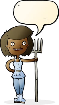 cartoon happy farmer girl with speech bubble vector