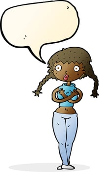 cartoon offended woman covering herself with speech bubble vector