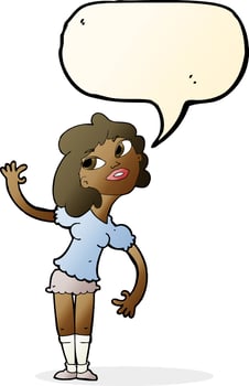 cartoon woman waving with speech bubble vector