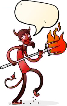 cartoon devil with pitchfork with speech bubble vector