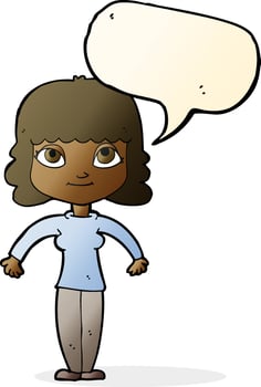 cartoon woman shrugging shoulders with speech bubble vector