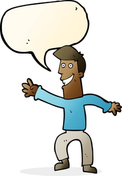 cartoon happy man dancing with speech bubble vector
