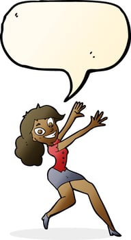 cartoon happy woman jumping with speech bubble vector