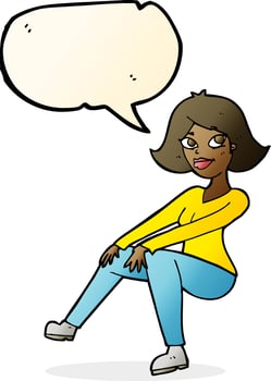 cartoon happy woman sitting with speech bubble vector