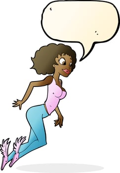 cartoon flying woman with speech bubble vector