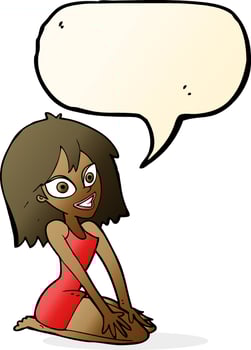 cartoon happy woman in dress with speech bubble vector