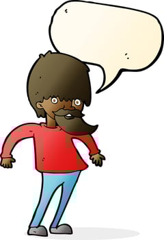 cartoon bearded man shrugging shoulders with speech bubble vector
